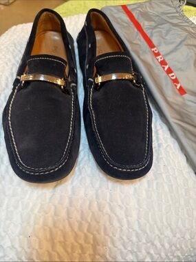 Prada Black Suede Loafers with Silver Tone Bit